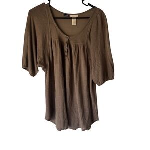 GAP Y2k Vintage Linen Blend Henley Top 3/4 Sl Brown S Babydoll Feminine Academia
